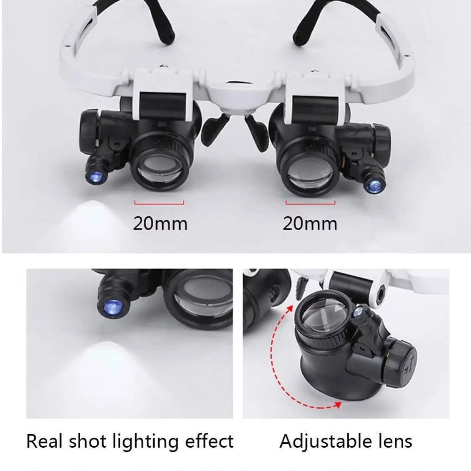 Adjustable 2X LED Magnifying Headband Glasses with 8X 15X 23X Lenses for Jewelers and Repair Work