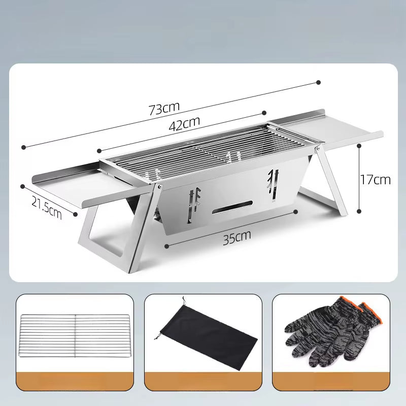 Portable Stainless Steel Charcoal Grill - Lightweight Folding BBQ with Carry Bag for Outdoor Use