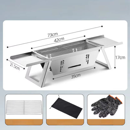Portable Stainless Steel Charcoal Grill - Lightweight Folding BBQ with Carry Bag for Outdoor Use