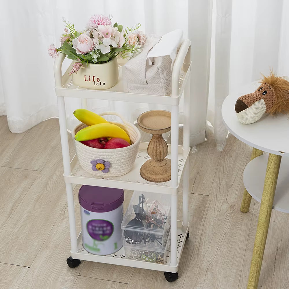 Versatile 3-4 Layer White Plastic Storage Trolley - Perfect for Bathroom Organization