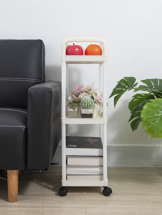 Versatile 3-4 Layer White Plastic Storage Trolley - Perfect for Bathroom Organization
