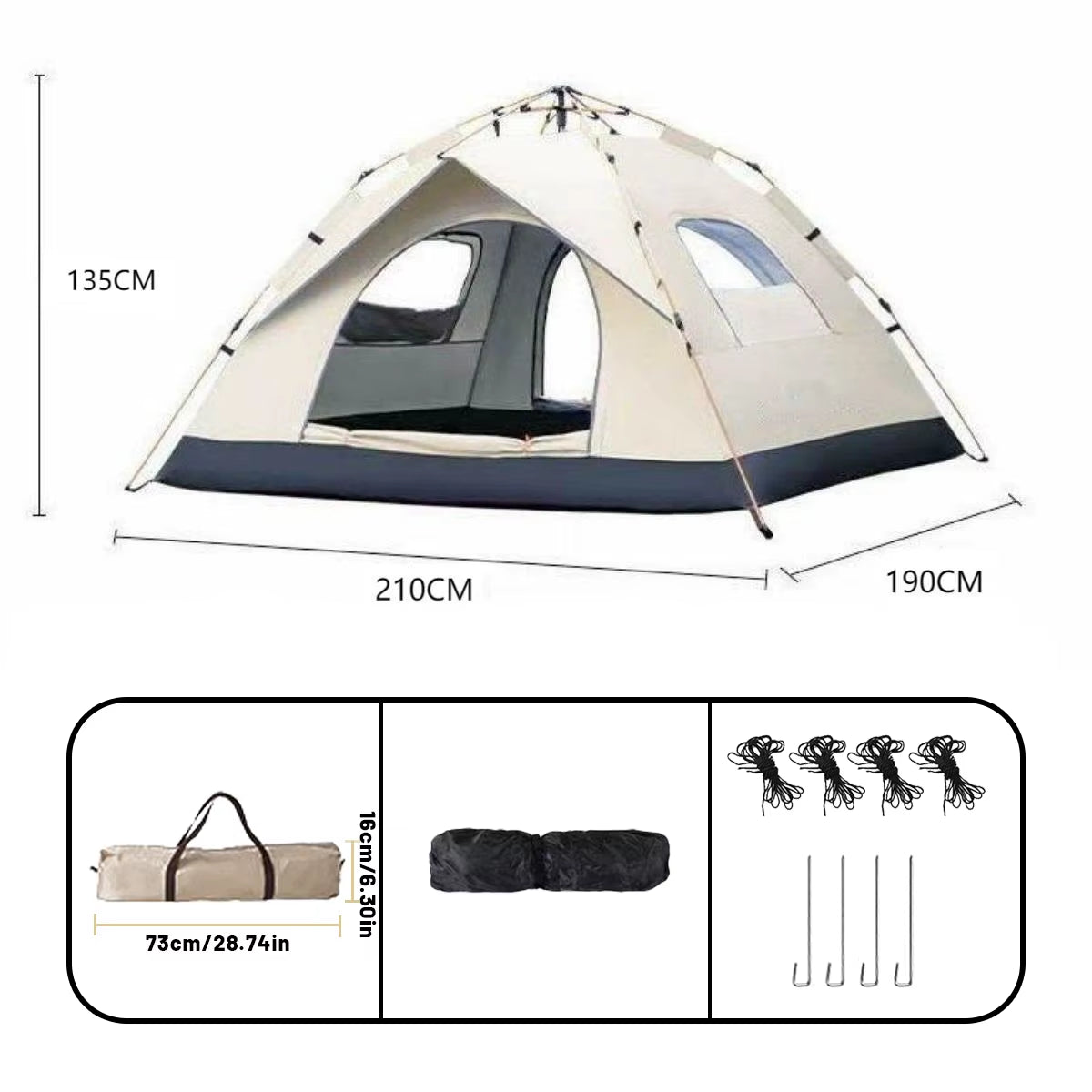Automatic Quick-Opening Outdoor Tent for Fishing and Beach Use, Rainproof and Sunproof, Accommodates Up to 4 Persons