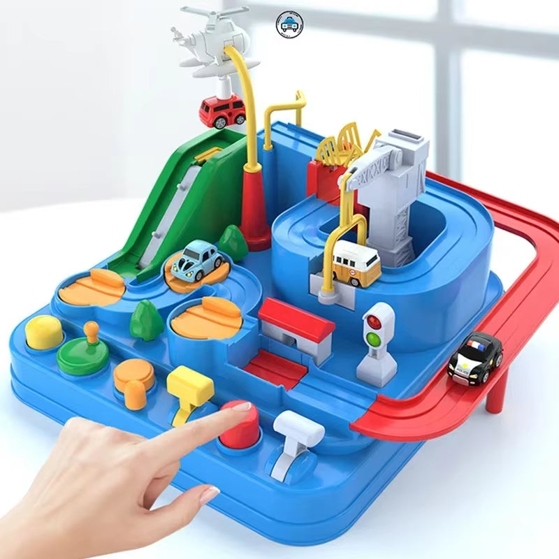 Rennbahn-Auto Modell – Pädagogisches Spielzeug für Kinder, Abenteuerbahn, Mechanisches Interaktives Zugspiel mit Tieren und Weltraumrakete