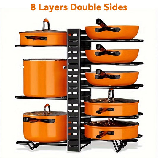 8-Tier Duty Pot Rack Organizer Durable Metal,Space-Saving Cabinet Holder for Pots,Pans and Lids-Keep Your Kitchen Neat and Tidy